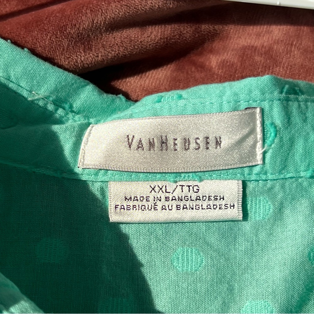 Van Heusen Teal Top Size XXL Women’s Cotton Dots Collar Button Details - Picture 8 of 11